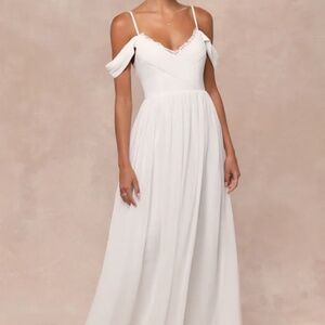 Lulus Marcelyn White Pleated Cold-shoulder Maxi Dress - Size L